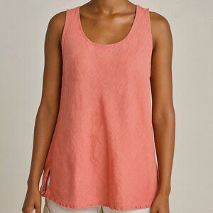 FLAX Orange Coral Linen Tank Top Coastal Casual Staple Coastal Lagenlook Minimal